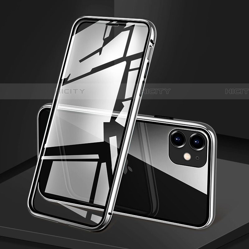 Coque Rebord Bumper Luxe Aluminum Metal Miroir 360 Degres Housse Etui Aimant T09 pour Apple iPhone 11 Blanc Plus