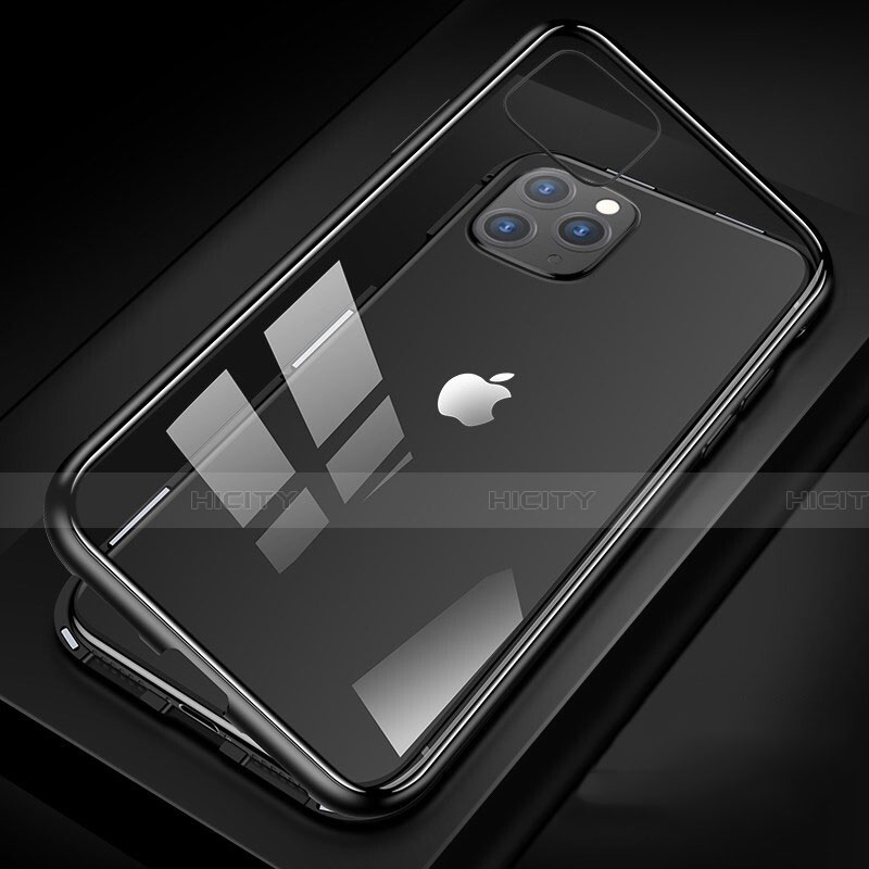 Coque Rebord Bumper Luxe Aluminum Metal Miroir 360 Degres Housse Etui Aimant T09 pour Apple iPhone 11 Pro Noir Plus