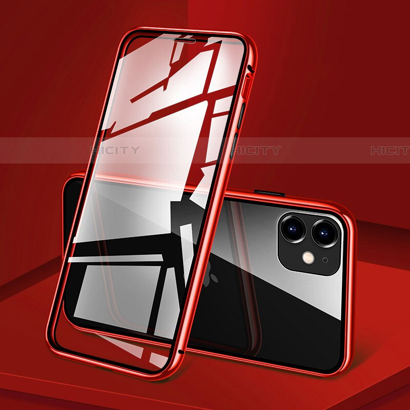 Coque Rebord Bumper Luxe Aluminum Metal Miroir 360 Degres Housse Etui Aimant T09 pour Apple iPhone 11 Rouge Plus
