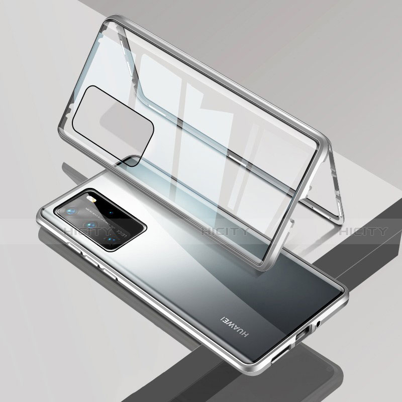 Coque Rebord Bumper Luxe Aluminum Metal Miroir 360 Degres Housse Etui Aimant T09 pour Huawei P40 Pro Argent Plus