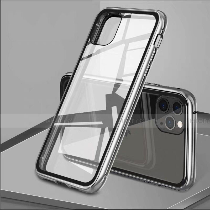 Coque Rebord Bumper Luxe Aluminum Metal Miroir 360 Degres Housse Etui Aimant T10 pour Apple iPhone 11 Pro Argent Plus