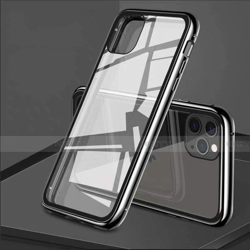 Coque Rebord Bumper Luxe Aluminum Metal Miroir 360 Degres Housse Etui Aimant T10 pour Apple iPhone 11 Pro Noir Plus