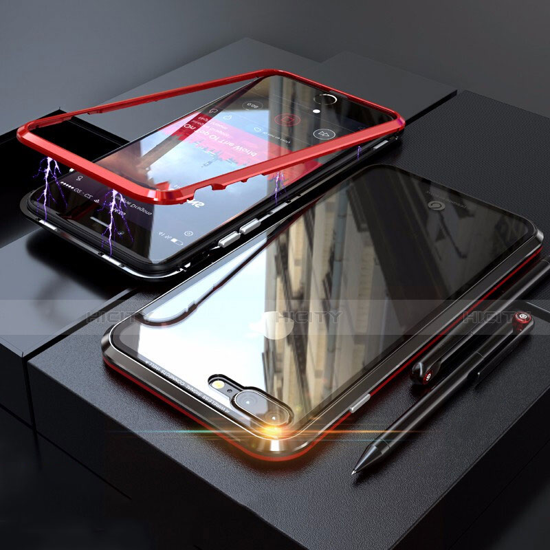 Coque Rebord Bumper Luxe Aluminum Metal Miroir 360 Degres Housse Etui M01 pour Apple iPhone 7 Plus Rouge et Noir Plus