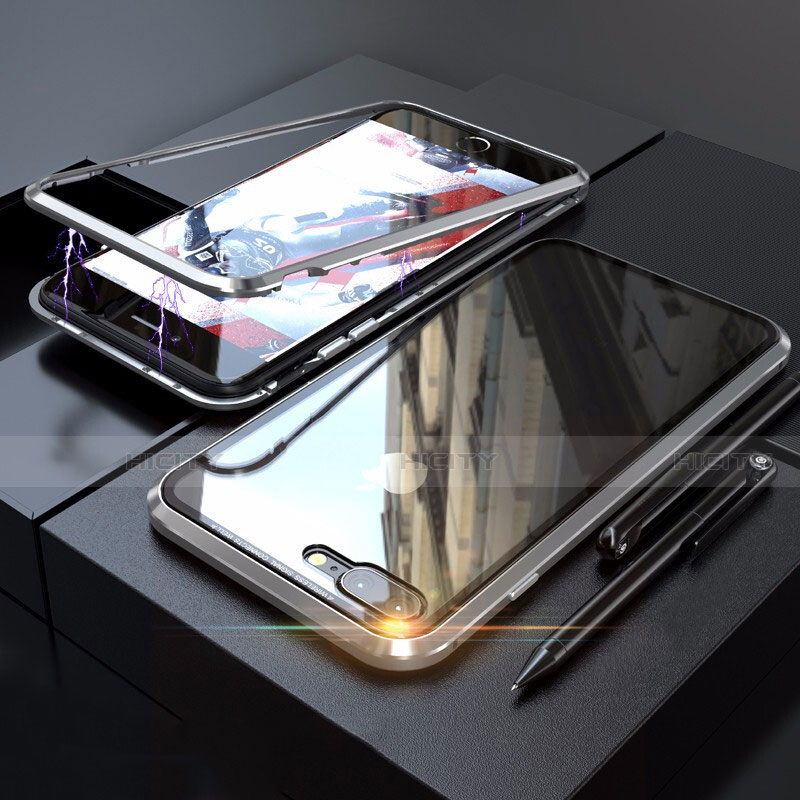 Coque Rebord Bumper Luxe Aluminum Metal Miroir 360 Degres Housse Etui M01 pour Apple iPhone 8 Plus Argent Plus
