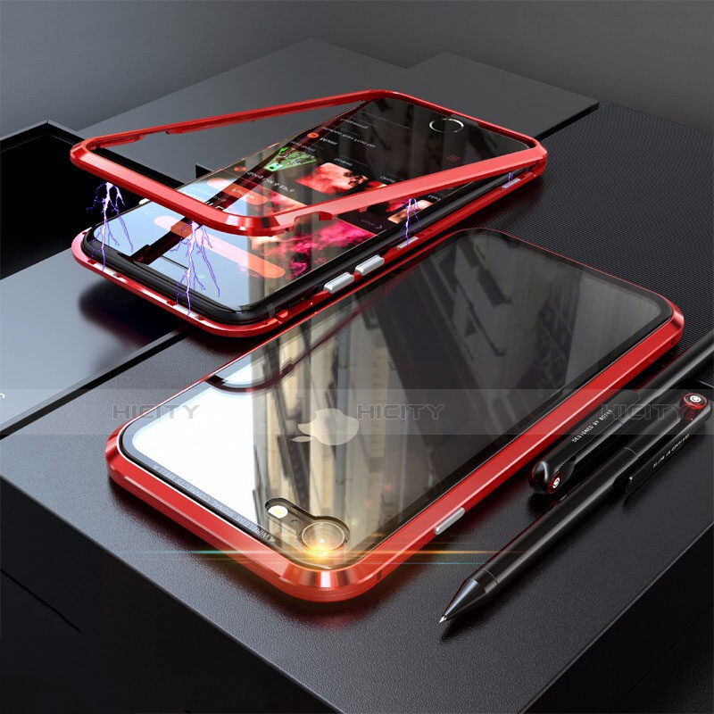 Coque Rebord Bumper Luxe Aluminum Metal Miroir 360 Degres Housse Etui M01 pour Apple iPhone 8 Rouge Plus