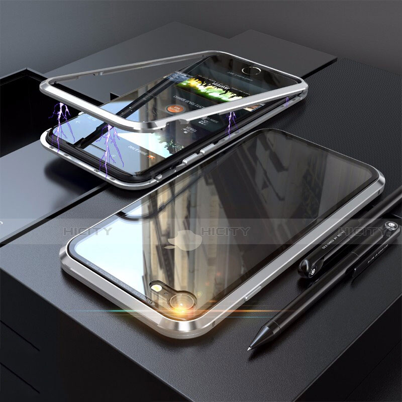 Coque Rebord Bumper Luxe Aluminum Metal Miroir 360 Degres Housse Etui M01 pour Apple iPhone SE (2020) Argent Plus