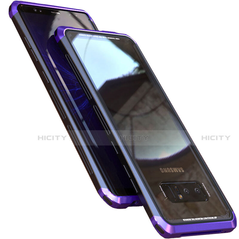 Coque Rebord Bumper Luxe Aluminum Metal Miroir 360 Degres Housse Etui M01 pour Samsung Galaxy Note 8 Duos N950F Violet Plus