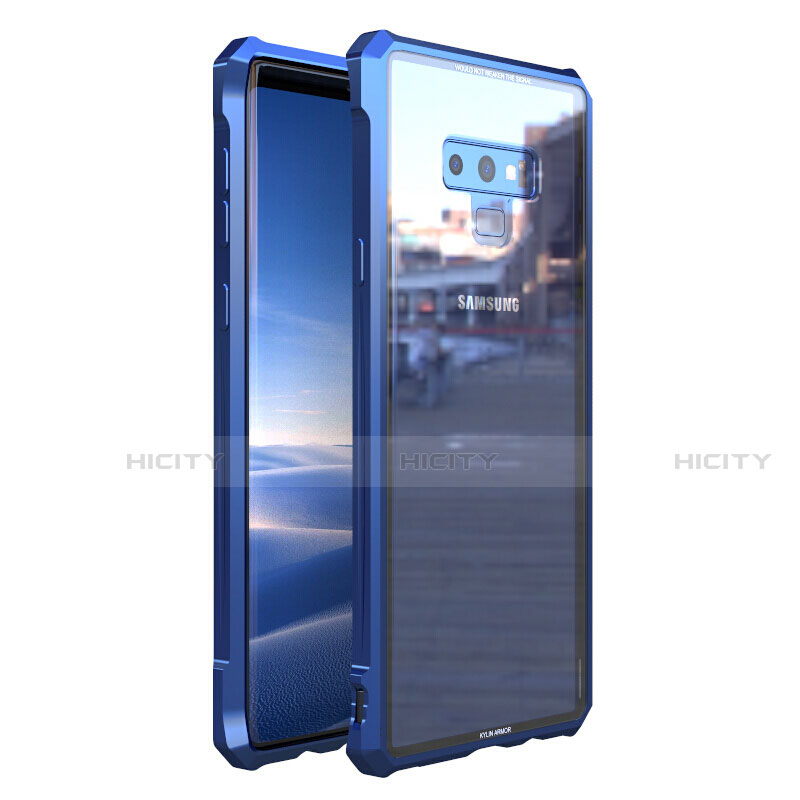 Coque Rebord Bumper Luxe Aluminum Metal Miroir 360 Degres Housse Etui M01 pour Samsung Galaxy Note 9 Bleu Plus