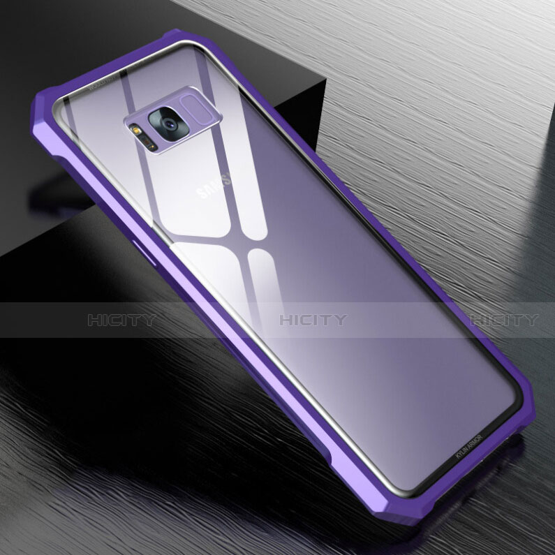 Coque Rebord Bumper Luxe Aluminum Metal Miroir 360 Degres Housse Etui M01 pour Samsung Galaxy S8 Plus Violet Plus