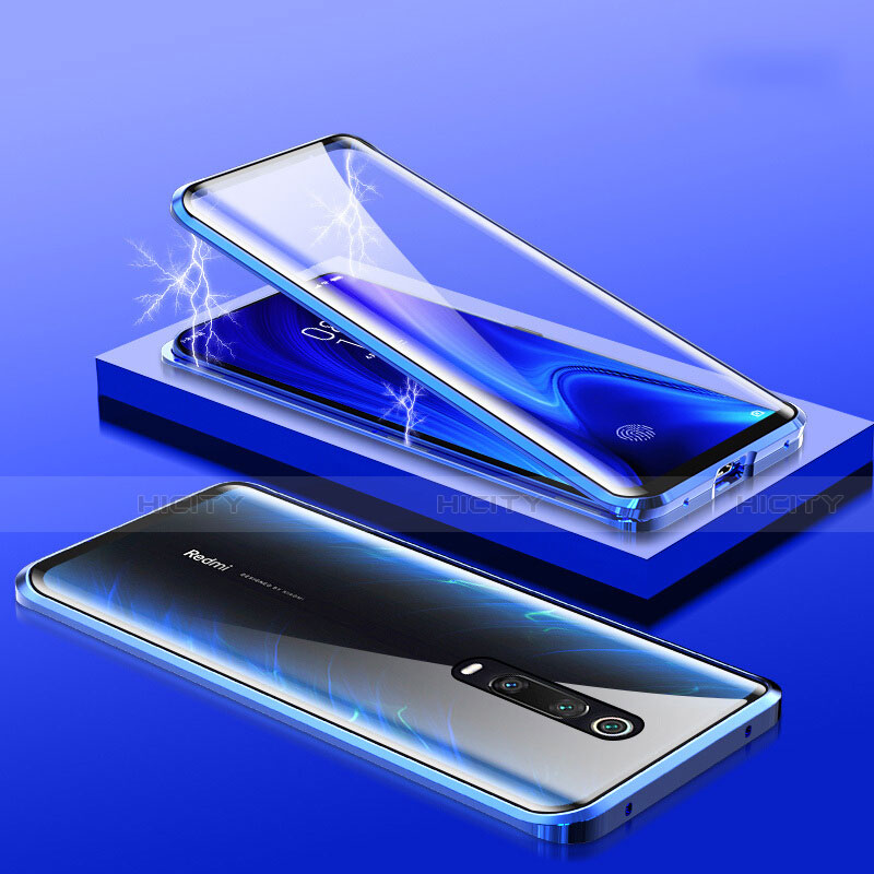 Coque Rebord Bumper Luxe Aluminum Metal Miroir 360 Degres Housse Etui M01 pour Xiaomi Mi 9T Pro Bleu Plus