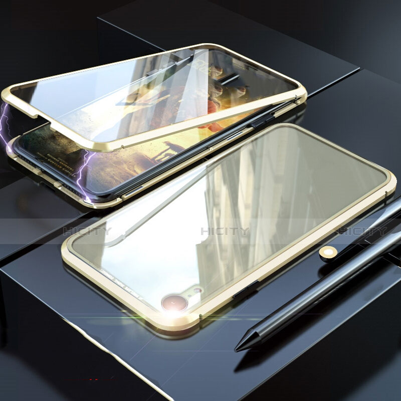 Coque Rebord Bumper Luxe Aluminum Metal Miroir 360 Degres Housse Etui M02 pour Apple iPhone XR Or Plus