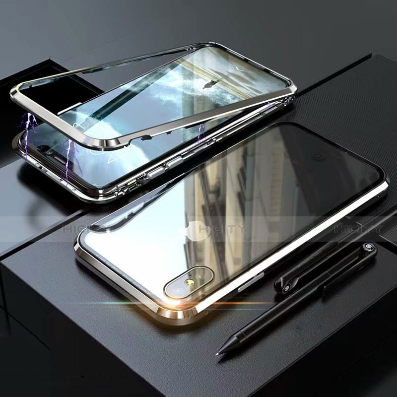 Coque Rebord Bumper Luxe Aluminum Metal Miroir 360 Degres Housse Etui M02 pour Apple iPhone Xs Argent Plus