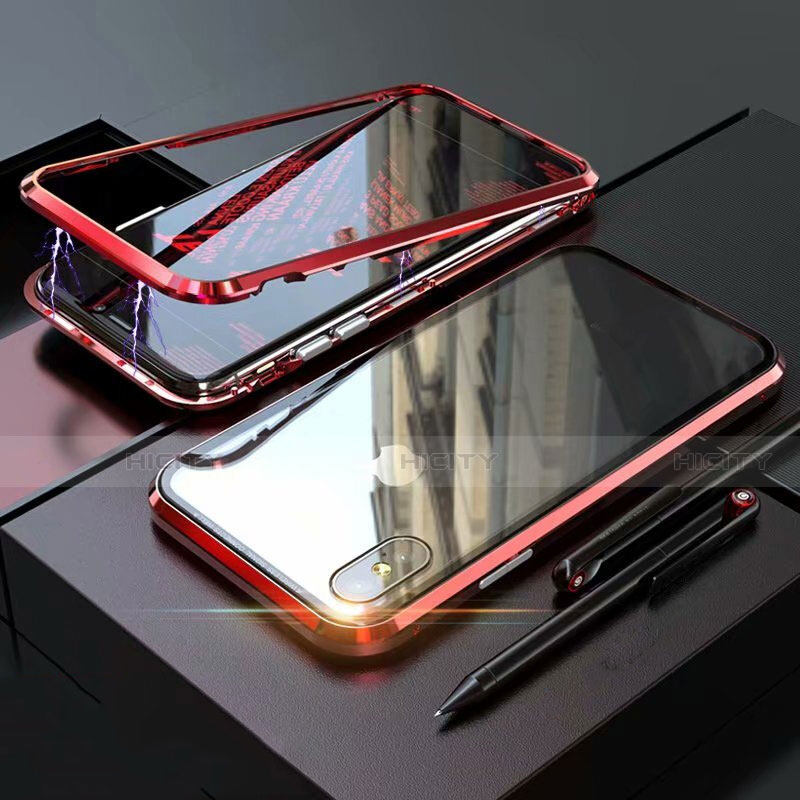 Coque Rebord Bumper Luxe Aluminum Metal Miroir 360 Degres Housse Etui M02 pour Apple iPhone Xs Max Rouge Plus