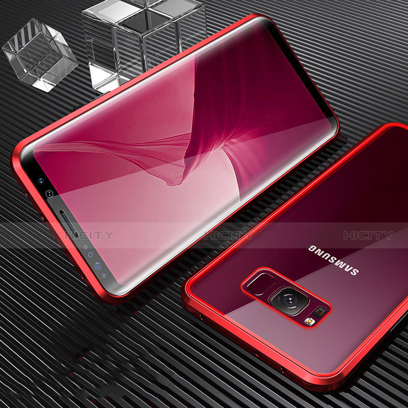 Coque Rebord Bumper Luxe Aluminum Metal Miroir 360 Degres Housse Etui M02 pour Samsung Galaxy S8 Rouge Plus