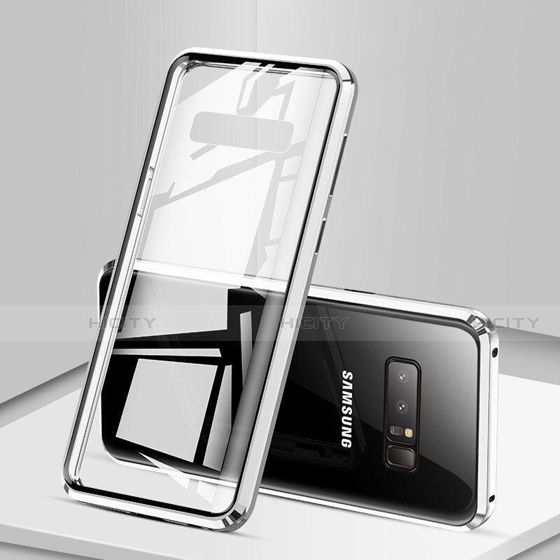 Coque Rebord Bumper Luxe Aluminum Metal Miroir 360 Degres Housse Etui M03 pour Samsung Galaxy Note 8 Argent Plus