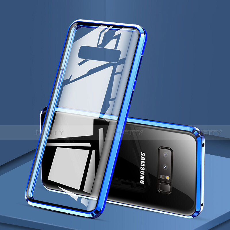 Coque Rebord Bumper Luxe Aluminum Metal Miroir 360 Degres Housse Etui M03 pour Samsung Galaxy Note 8 Bleu Plus