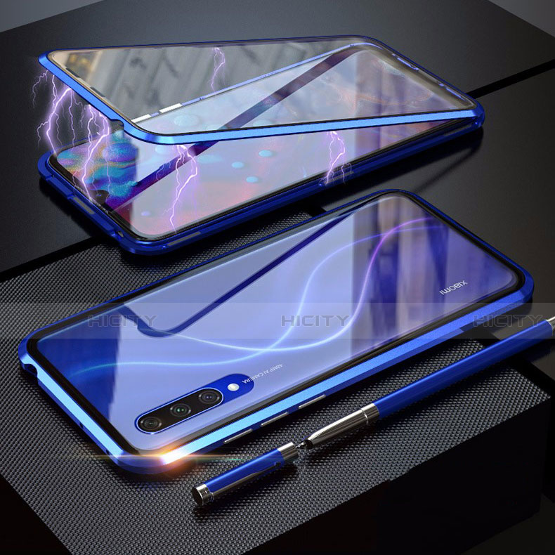 Coque Rebord Bumper Luxe Aluminum Metal Miroir 360 Degres Housse Etui M03 pour Xiaomi CC9e Bleu Plus
