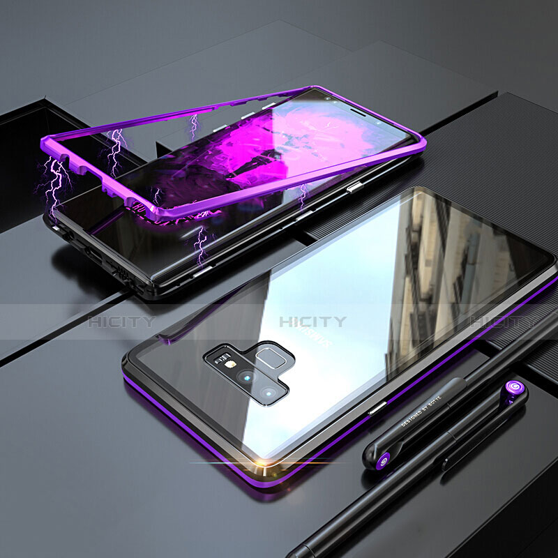 Coque Rebord Bumper Luxe Aluminum Metal Miroir 360 Degres Housse Etui M04 pour Samsung Galaxy Note 9 Violet Plus