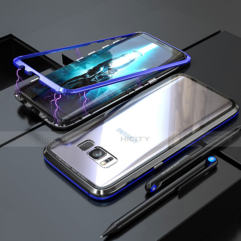 Coque Rebord Bumper Luxe Aluminum Metal Miroir 360 Degres Housse Etui M05 pour Samsung Galaxy S8 Bleu Plus