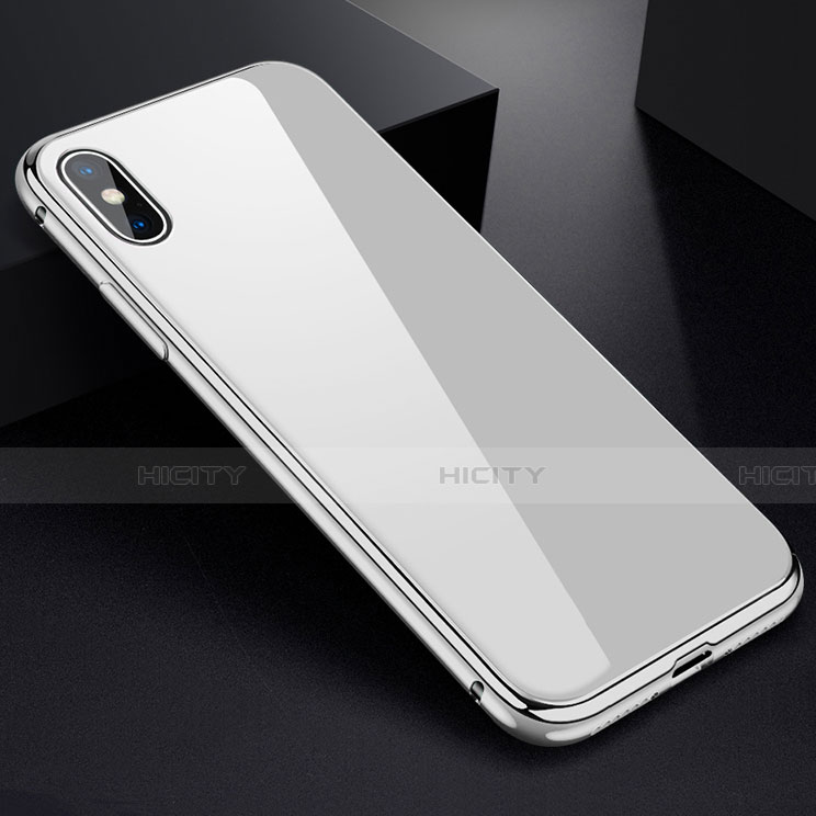 Coque Rebord Bumper Luxe Aluminum Metal Miroir 360 Degres Housse Etui pour Apple iPhone X Blanc Plus