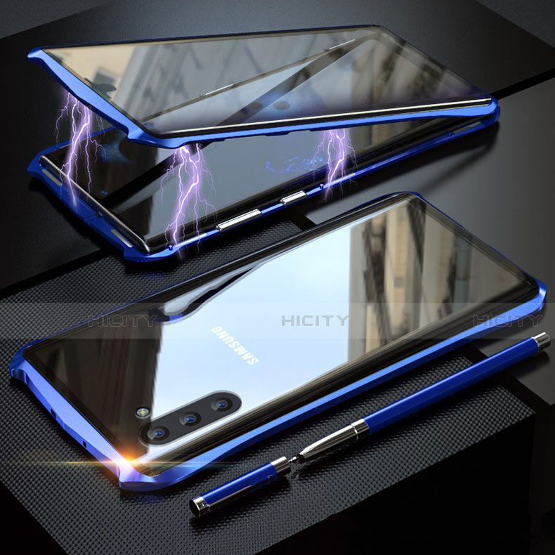 Coque Rebord Bumper Luxe Aluminum Metal Miroir 360 Degres Housse Etui pour Samsung Galaxy Note 10 5G Bleu Plus