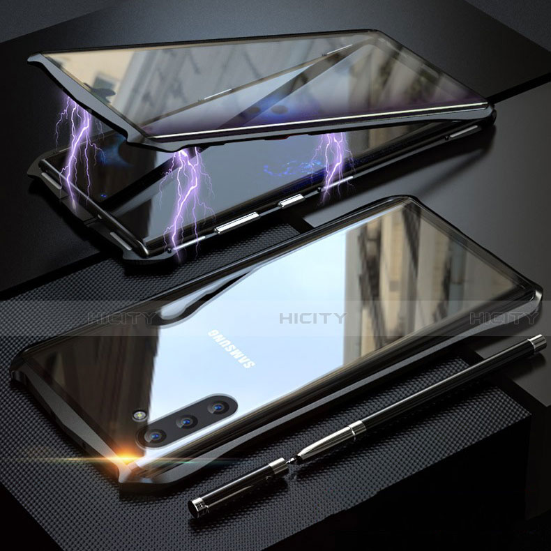 Coque Rebord Bumper Luxe Aluminum Metal Miroir 360 Degres Housse Etui pour Samsung Galaxy Note 10 5G Noir Plus