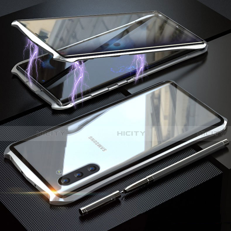Coque Rebord Bumper Luxe Aluminum Metal Miroir 360 Degres Housse Etui pour Samsung Galaxy Note 10 Argent Plus
