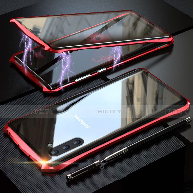 Coque Rebord Bumper Luxe Aluminum Metal Miroir 360 Degres Housse Etui pour Samsung Galaxy Note 10 Rouge Plus