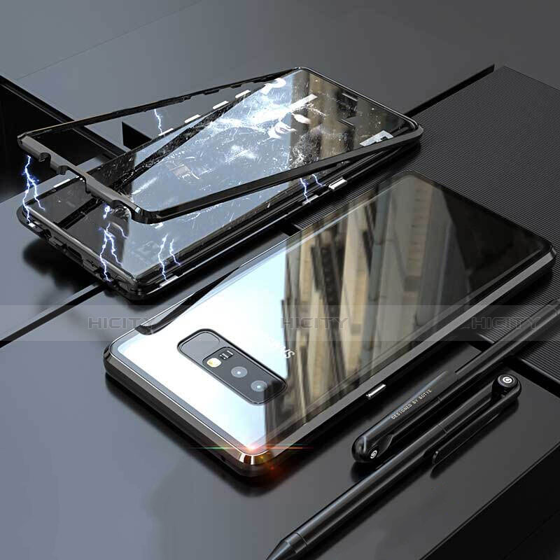 Coque Rebord Bumper Luxe Aluminum Metal Miroir 360 Degres Housse Etui pour Samsung Galaxy Note 8 Noir Plus
