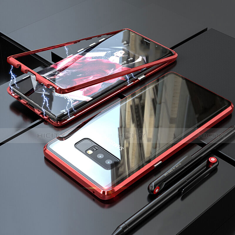 Coque Rebord Bumper Luxe Aluminum Metal Miroir 360 Degres Housse Etui pour Samsung Galaxy Note 8 Rouge Plus