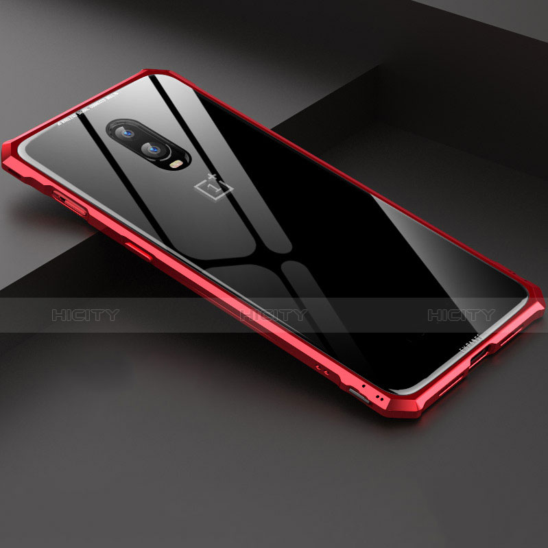 Coque Rebord Bumper Luxe Aluminum Metal Miroir Housse Etui pour OnePlus 6T Rouge Plus