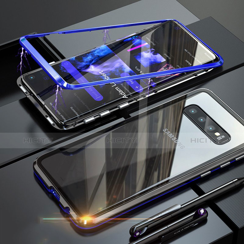 Coque Rebord Bumper Luxe Aluminum Metal Miroir Housse Etui pour Samsung Galaxy S10 Bleu Plus
