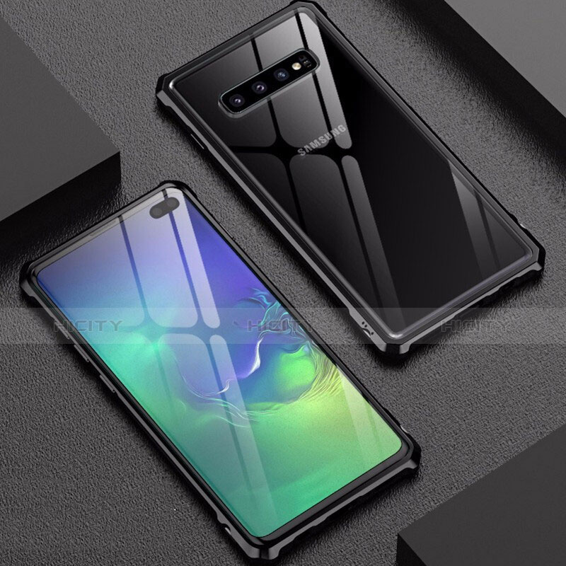 Coque Rebord Bumper Luxe Aluminum Metal Miroir Housse Etui pour Samsung Galaxy S10 Plus Noir Plus