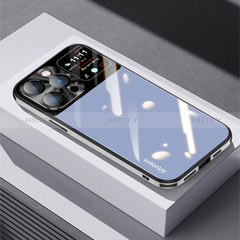 Coque Rebord Contour Silicone et Vitre Miroir Housse Etui AT1 pour Apple iPhone 13 Pro Bleu Plus