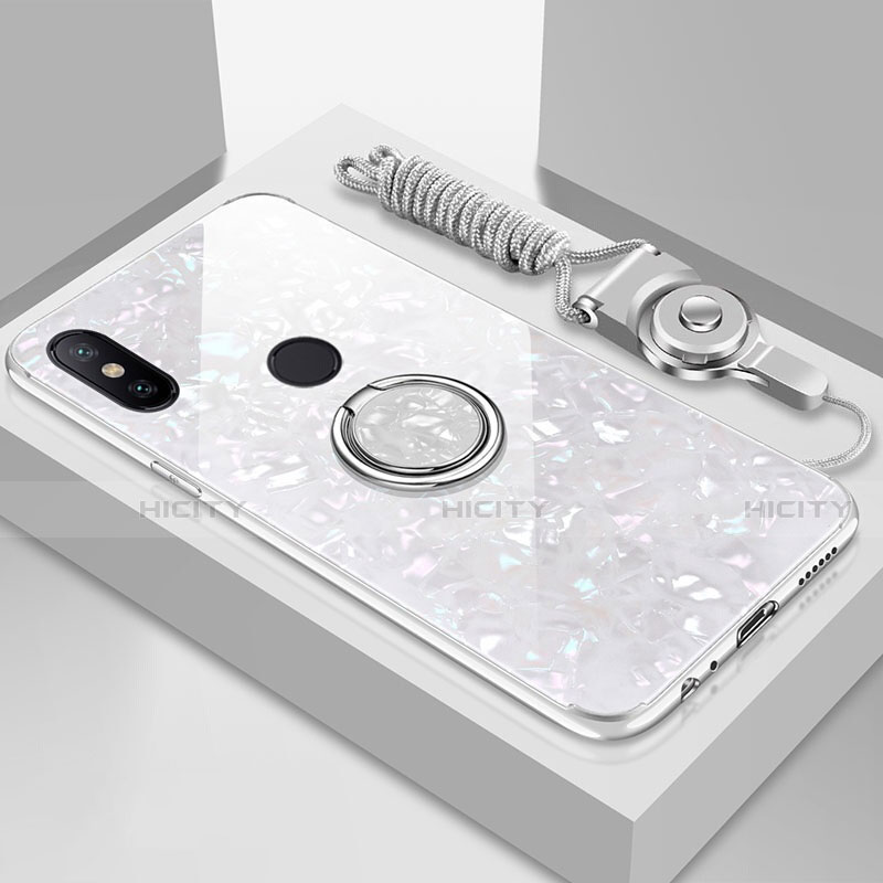 Coque Rebord Contour Silicone et Vitre Miroir Housse Etui avec Support Bague Anneau Magnetique A01 pour Xiaomi Mi 6X Blanc Plus