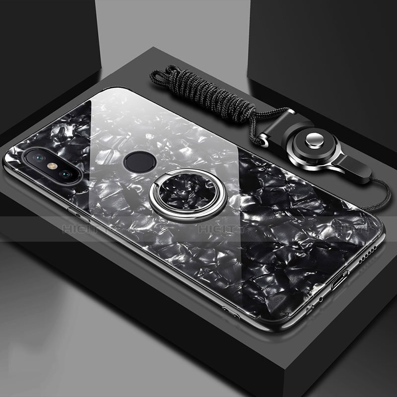 Coque Rebord Contour Silicone et Vitre Miroir Housse Etui avec Support Bague Anneau Magnetique A01 pour Xiaomi Mi 6X Plus