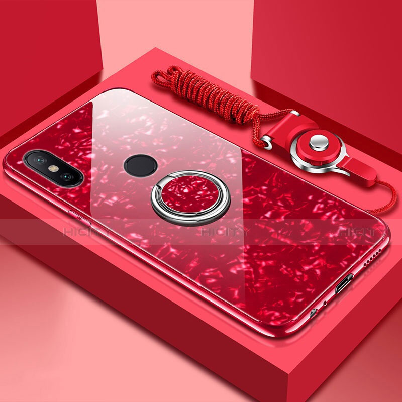 Coque Rebord Contour Silicone et Vitre Miroir Housse Etui avec Support Bague Anneau Magnetique A01 pour Xiaomi Mi 6X Rouge Plus