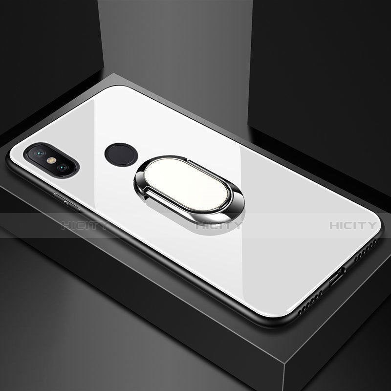 Coque Rebord Contour Silicone et Vitre Miroir Housse Etui avec Support Bague Anneau Magnetique A01 pour Xiaomi Mi A2 Lite Plus