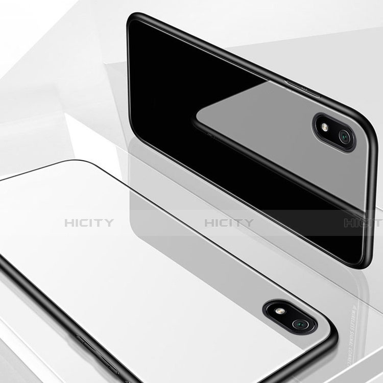 Coque Rebord Contour Silicone et Vitre Miroir Housse Etui avec Support Bague Anneau Magnetique A01 pour Xiaomi Redmi 7A Plus