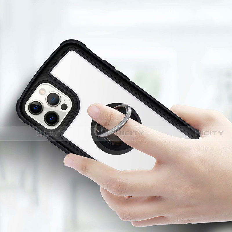 Coque Rebord Contour Silicone et Vitre Miroir Housse Etui avec Support Bague Anneau Magnetique N01 pour Apple iPhone 12 Pro Max Plus