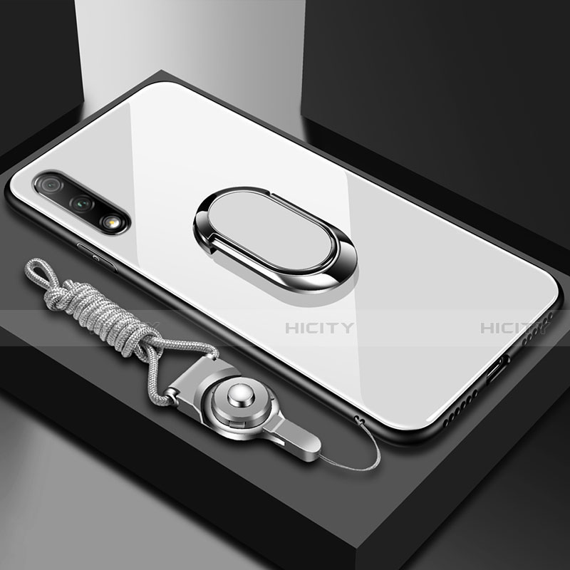 Coque Rebord Contour Silicone et Vitre Miroir Housse Etui avec Support Bague Anneau Magnetique pour Huawei Enjoy 10 Plus