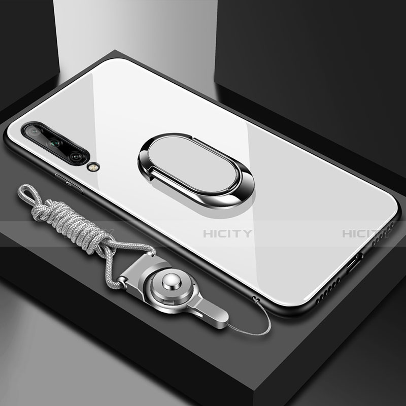 Coque Rebord Contour Silicone et Vitre Miroir Housse Etui avec Support Bague Anneau Magnetique pour Huawei Enjoy 10S Plus