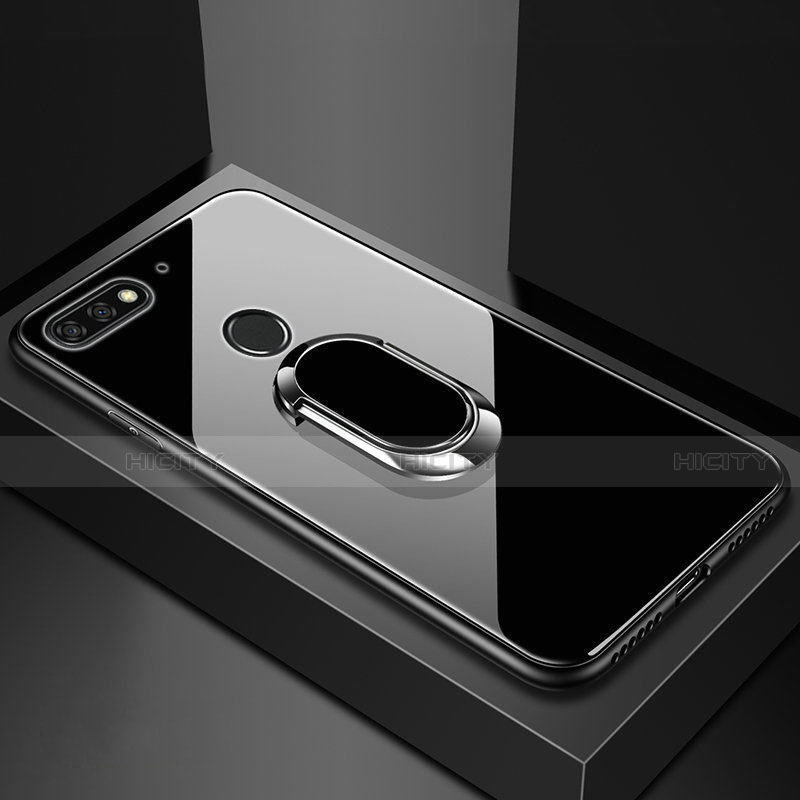 Coque Rebord Contour Silicone et Vitre Miroir Housse Etui avec Support Bague Anneau Magnetique pour Huawei Honor 7A Plus