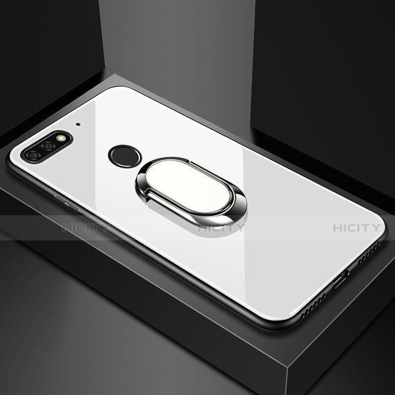 Coque Rebord Contour Silicone et Vitre Miroir Housse Etui avec Support Bague Anneau Magnetique pour Huawei Honor 7A Plus