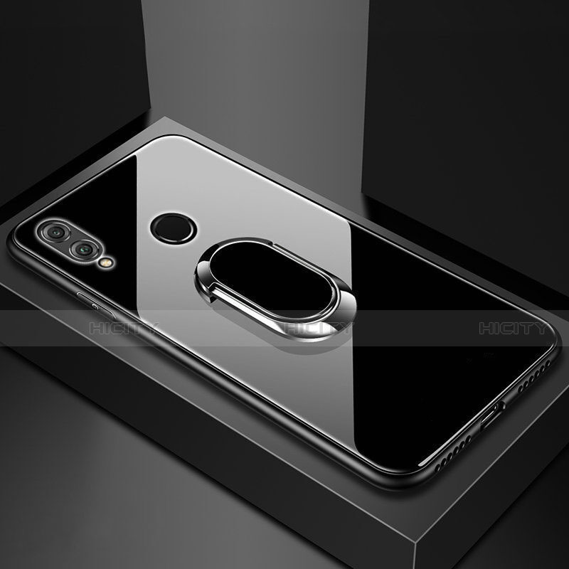 Coque Rebord Contour Silicone et Vitre Miroir Housse Etui avec Support Bague Anneau Magnetique pour Huawei Honor 8X Noir Plus