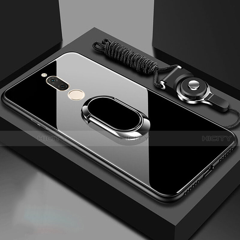 Coque Rebord Contour Silicone et Vitre Miroir Housse Etui avec Support Bague Anneau Magnetique pour Huawei Mate 10 Lite Noir Plus