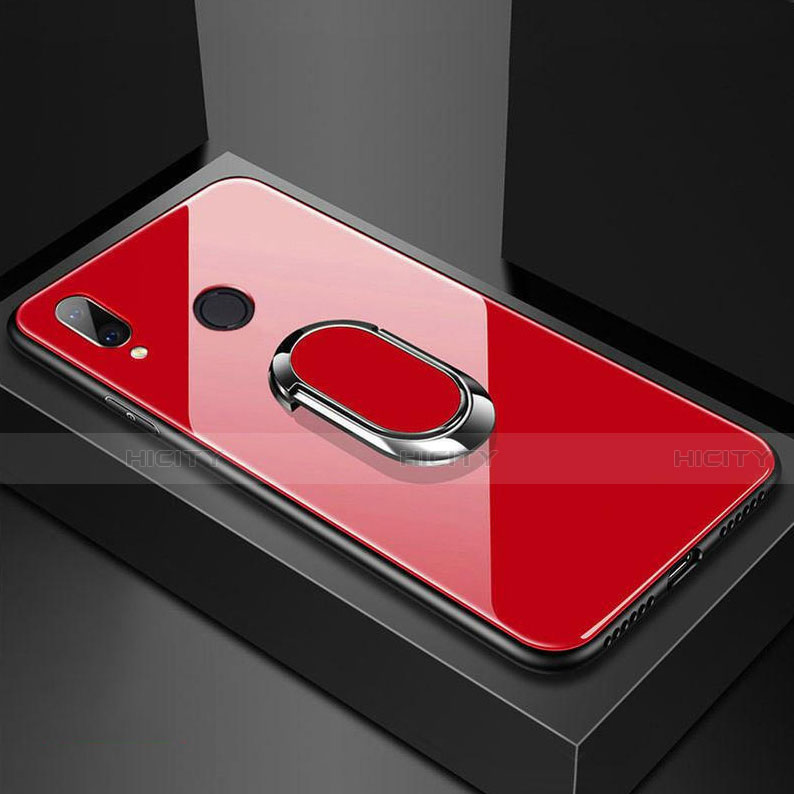 Coque Rebord Contour Silicone et Vitre Miroir Housse Etui avec Support Bague Anneau Magnetique pour Huawei Nova 3e Rouge Plus