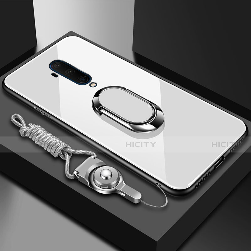 Coque Rebord Contour Silicone et Vitre Miroir Housse Etui avec Support Bague Anneau Magnetique pour OnePlus 7T Pro 5G Plus