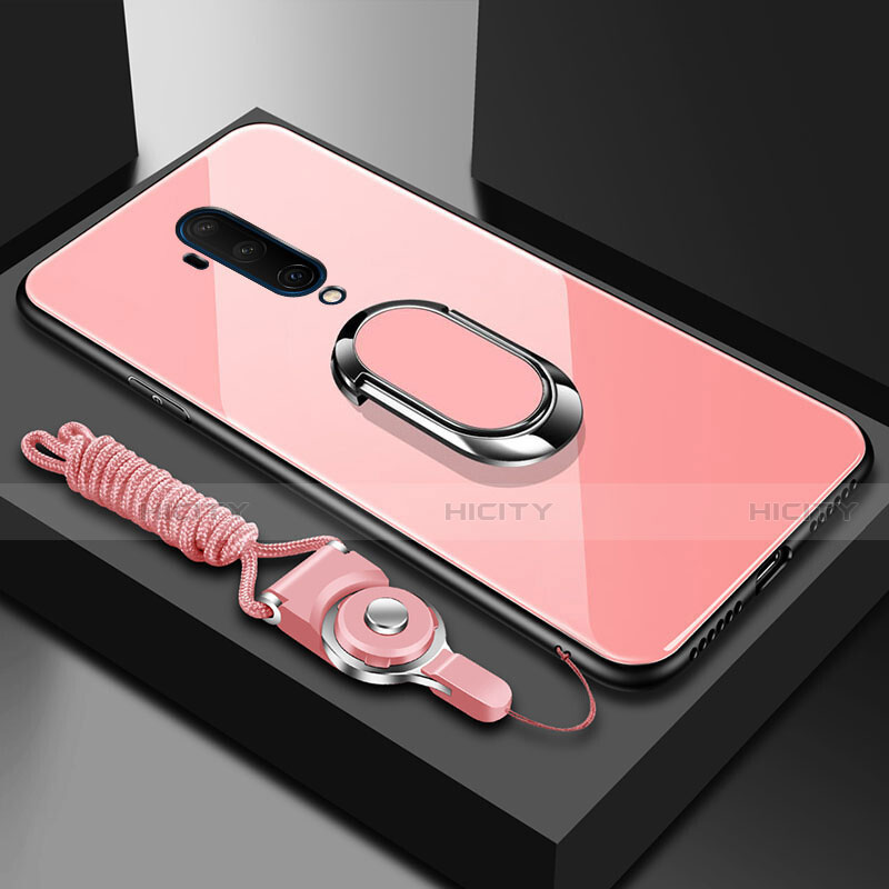 Coque Rebord Contour Silicone et Vitre Miroir Housse Etui avec Support Bague Anneau Magnetique pour OnePlus 7T Pro 5G Plus