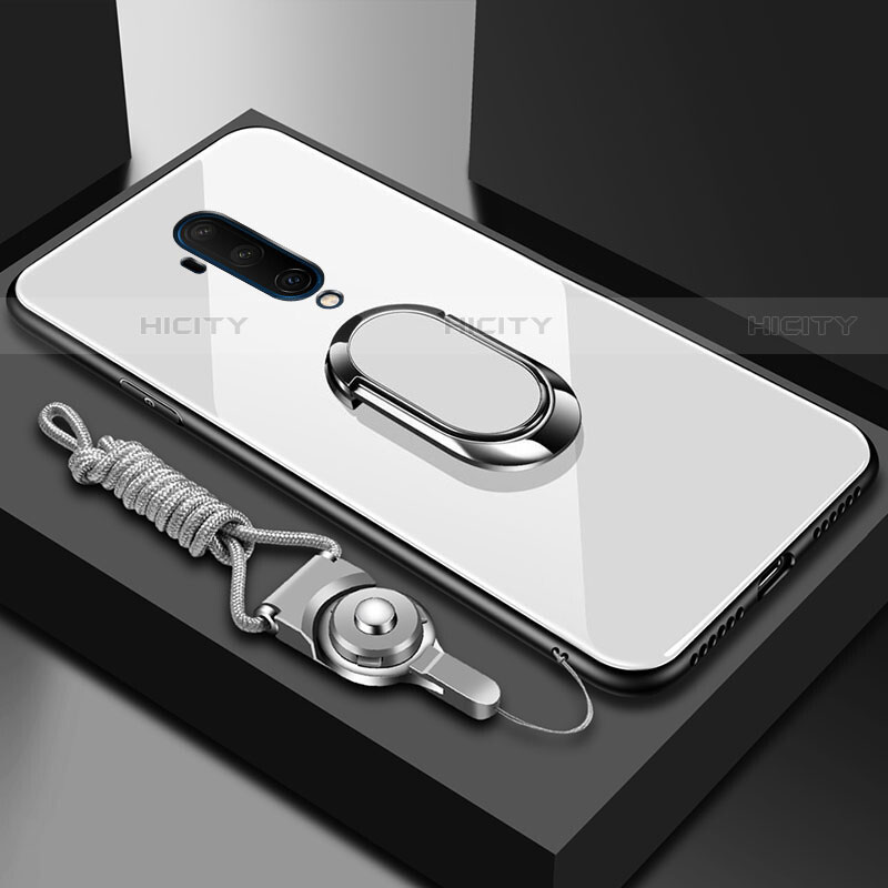 Coque Rebord Contour Silicone et Vitre Miroir Housse Etui avec Support Bague Anneau Magnetique pour OnePlus 7T Pro Plus